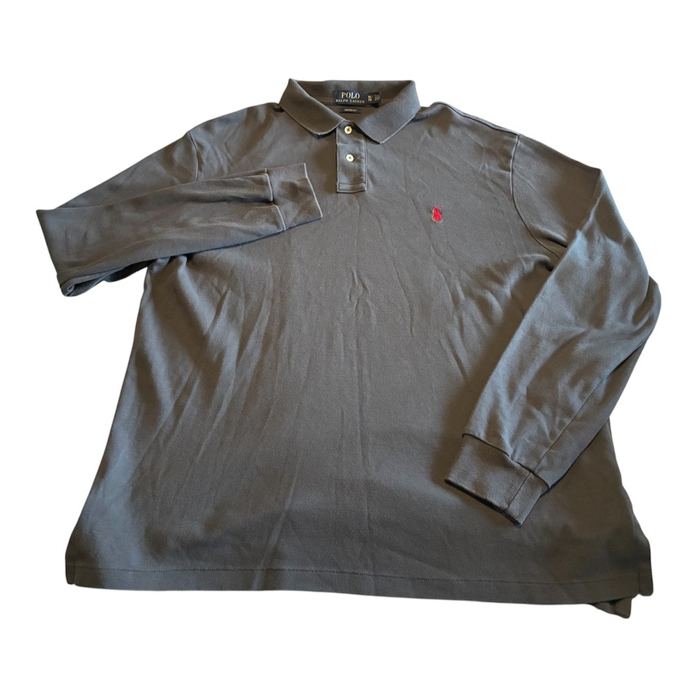 Polo Ralph Lauren Mens Grey Long Sleeve Polo Shirt Custom Fit XL - Picture 2 of 4